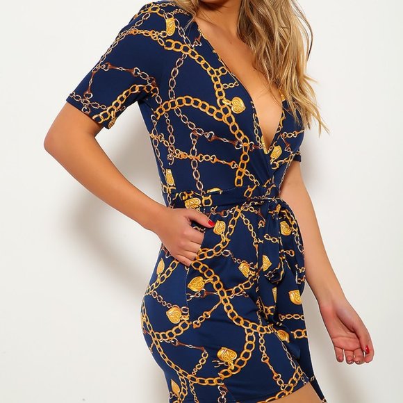 1 Left Chain Print Short Sleeve Romper - Picture 3 of 3